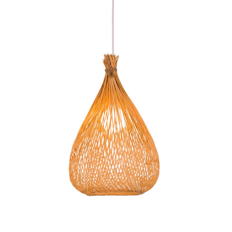 Asian 1 Bulb Ceiling Light Wood Teardrop Pendant Light Fixture with Bamboo Shade