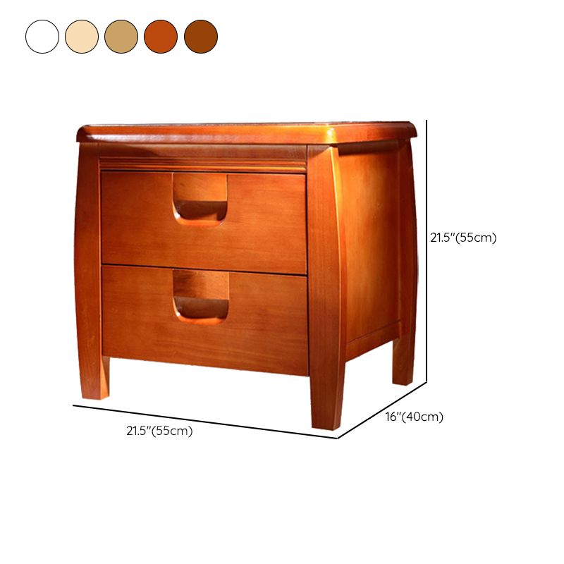 2 Drawers Solid Wood Nightstand Oak Traditional Night Table ,19.7" Tall