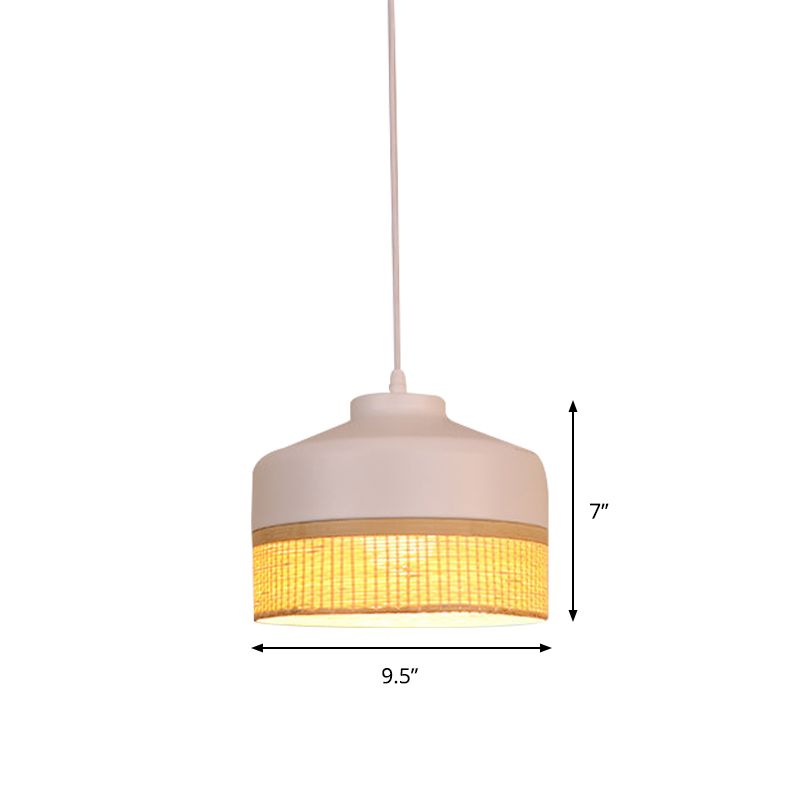 Modernisme 1-Light Drop pendentif clair blanc et autel beige lampe suspendue avec une teinte de rotin en bambou