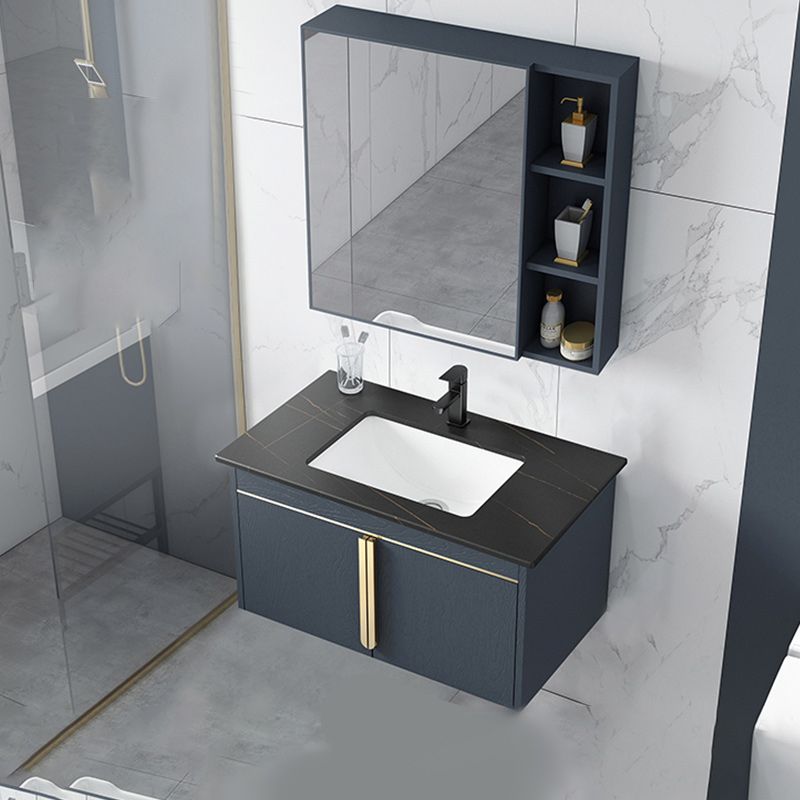 Rectangular Contemporary Bathroom Vanity Set Stainless Steel Sink Cabinet