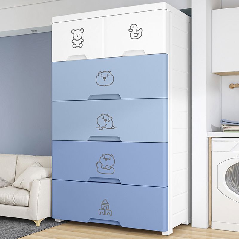 White and Blue Youth Armoire with Drawer Contemporary Coat Locker