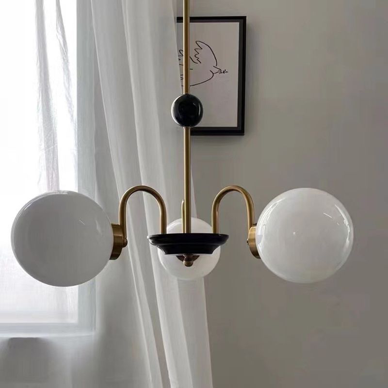 Modern Style Globe Chandelier Satin Opal Glass Living Room Hanging Light Fixture