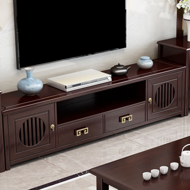 Solid Wood TV Cabinet Traditional Style Household Simple Open TV Stand Console