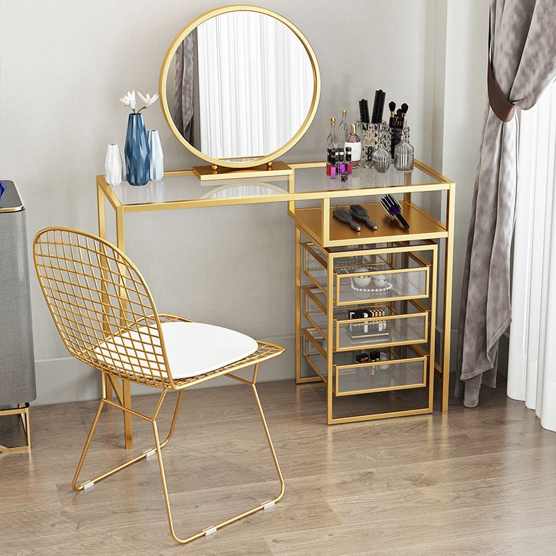 Glam Style 29.5" Height Golden Glass Top Make-up Vanity for Bedroom