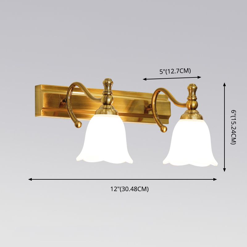 Gold Flared Wall Sconce Lighting Traditional Glass Bathroom Wall Mounted Light Fixture