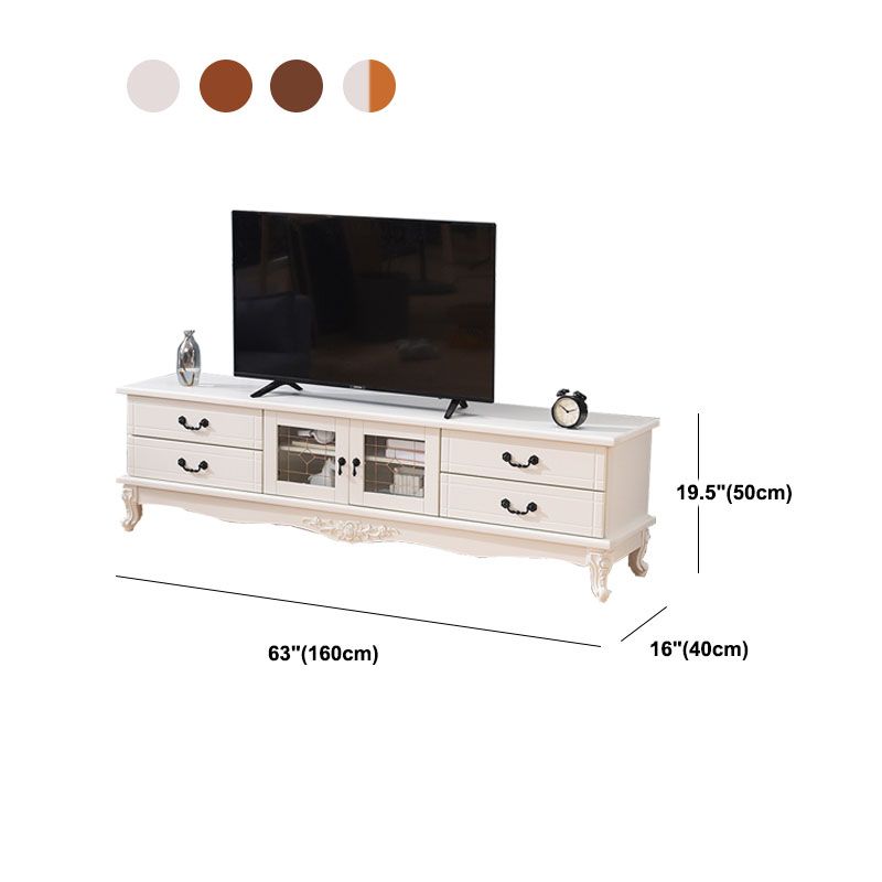 Traditional Solid Wood TV Cabinet Living Room Luxury TV Stand with Glass Doors