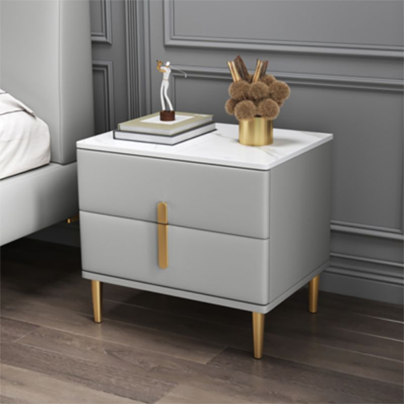 20 Inch H Nightstand Modern Stone Top 2-Drawer Storage Legs Included Bed Nightstand