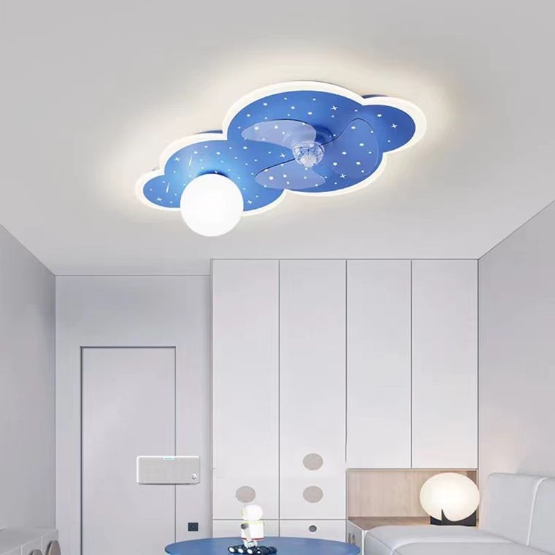 Blue Fan with Light Modernism Metallic LED Ceiling Fan for Home