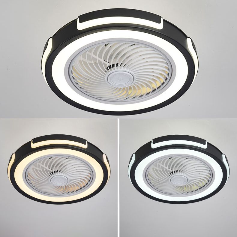 Montaje de ventilador LED circular de acrílico en ventiladores de techo de hierro forjado de estilo creativo moderno para dormitorio