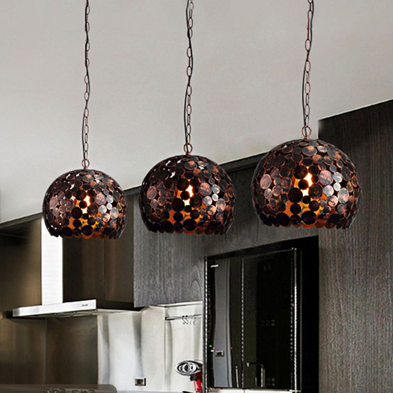 Metal Rust Finish Hanging Pendant Light Spherical 1 Light Industrial Hanging Lamp Kit for Dining Room