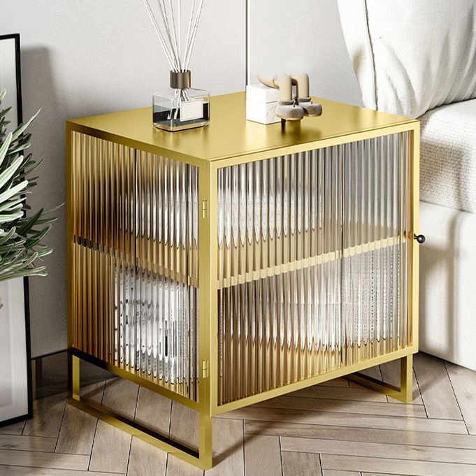 Glass and Metal Bedside Cabinet Modern Minimalist Bedside Table with Legs