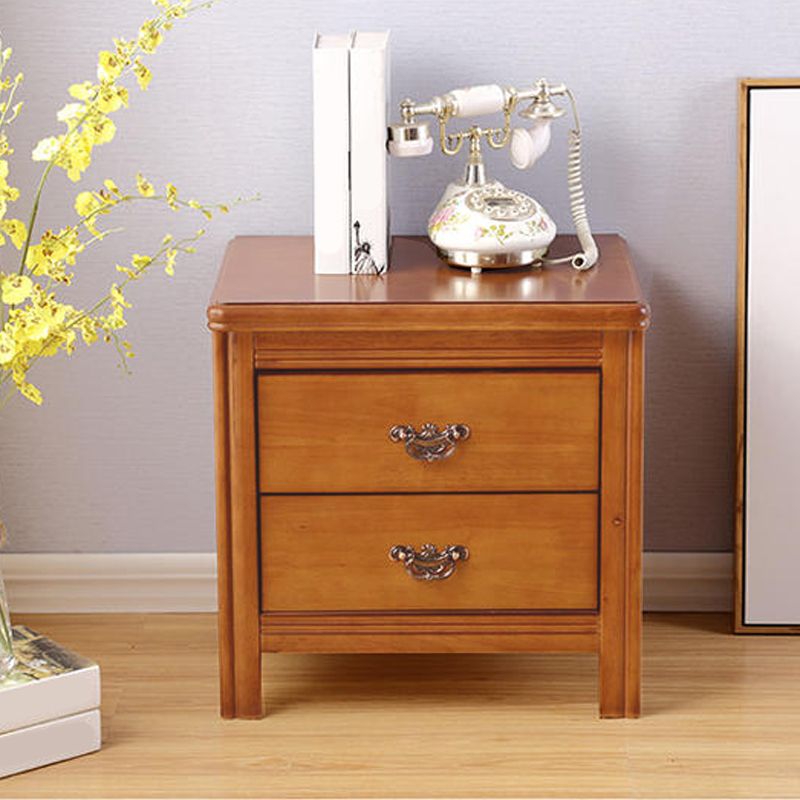 Traditional Wood Accent Table Nightstand 19.68" Tall 2 Drawers Bed Nightstand