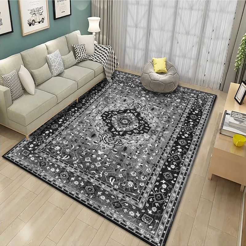 Dark Color Moroccan Concentric Circles Rug Polyester Classic Carpet Non-Slip Backing Indoor Rug for Living Room