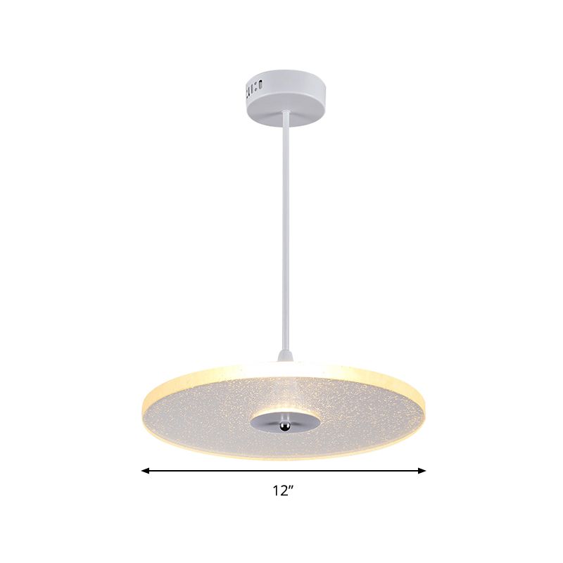 12"/16" Wide Round Pendant Lighting Modern Crystal 1 Light LED White Hanging Lamp for Living Room