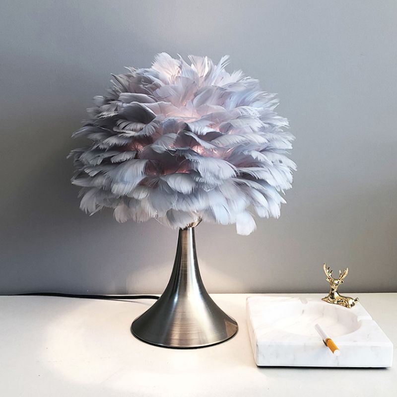 Tree-Like Reading Light Contemporary Feather Grey/White LED Night Table Lamp for Study Room