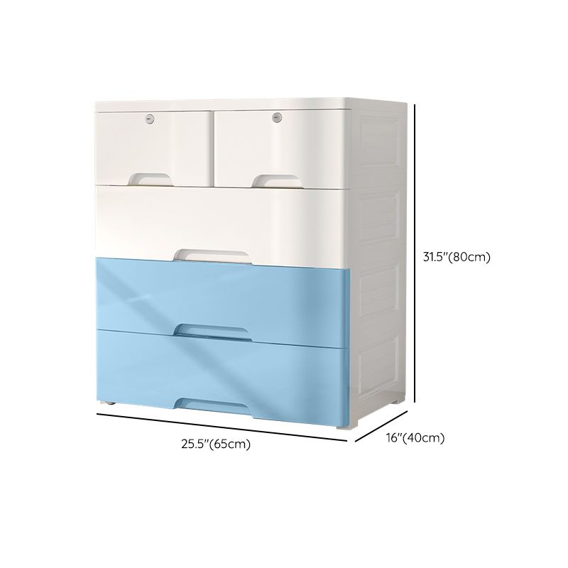 White and Blue Youth Armoire with Drawer Contemporary Coat Locker