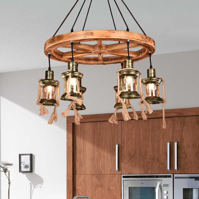 6-Light Metal Hanging Chandelier Coastal Bronze Kerosene Living Room Pendant Light Fixture