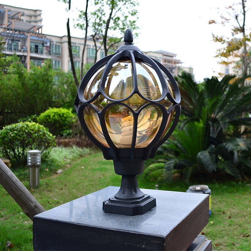 Ball Shape Metal Pillar Lamp Modern Style 1 Light Waterproof Outdoor Light