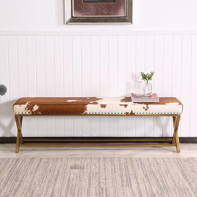 Glam Upholstered Bedroom Bench, Foam Filled Seating Bench with Metal Legs