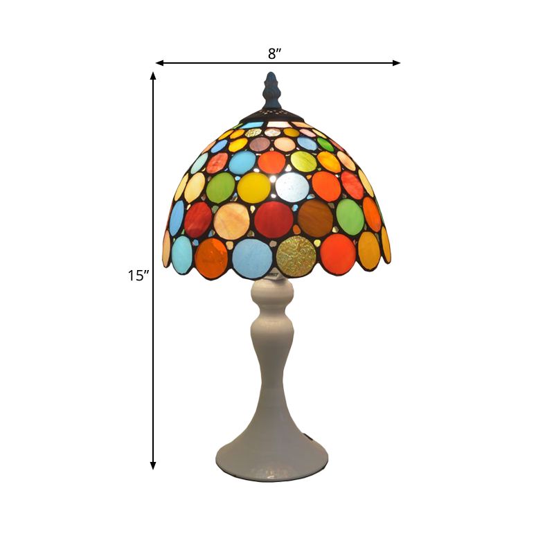 Tiffany Dotted Table Lamp Single-Bulb Bright Stained Glass Night Stand Light in White