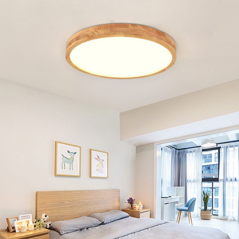 Simple Round Flush Mount Light Single Light Wood LED Ceiling Light