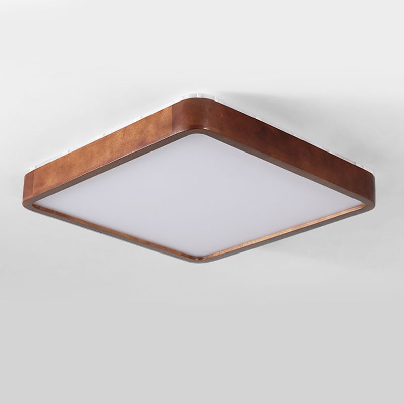 Japanese Style Rectangle Ceiling Light Brown Wood LED Flush Mount Light for Living Room