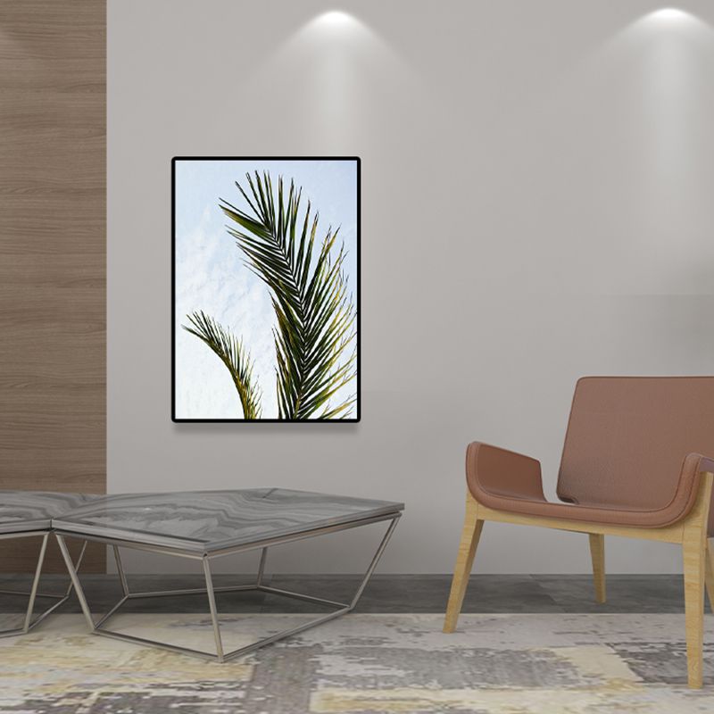 Tropics Palm Tree Branch Canvas Green-Blue Textured Wall Art Decor for Dining Room