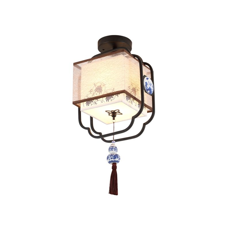 Black Ceiling Mounted Fixture Traditional Fabric Square Ceiling Mounted Light