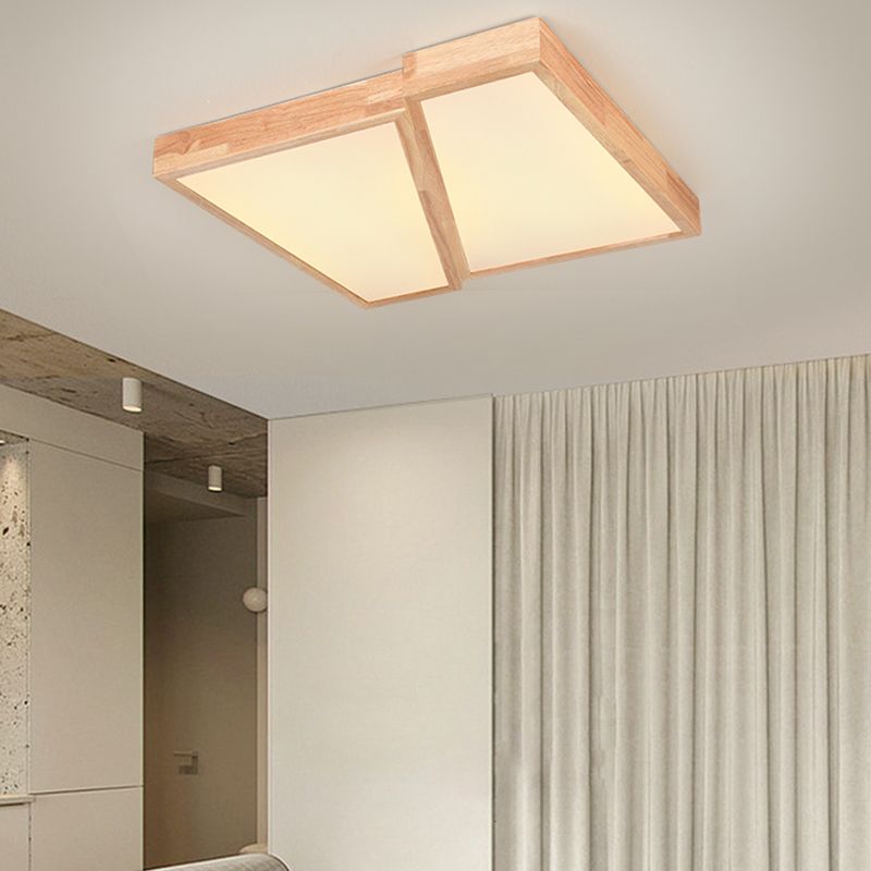 Modern Wood LED Flush Mount Geometric Shape Ceiling Light with Acrylic Shade for Bedroom