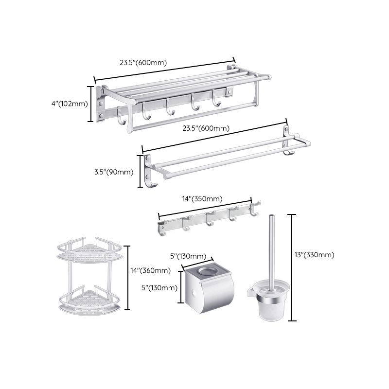 Contemporary Silver Metal Bathroom Accessory Kit with Towel Bar