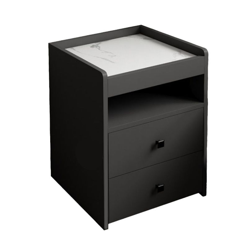 Modern Open Storage Nightstand 2-Drawer 24 Inch H Imitation Wood Night Table