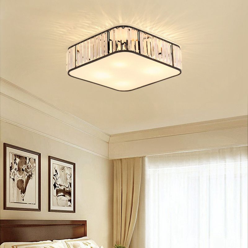 Square Flush Mount Modernism Crystal Ceiling Light Fixture for Bedroom