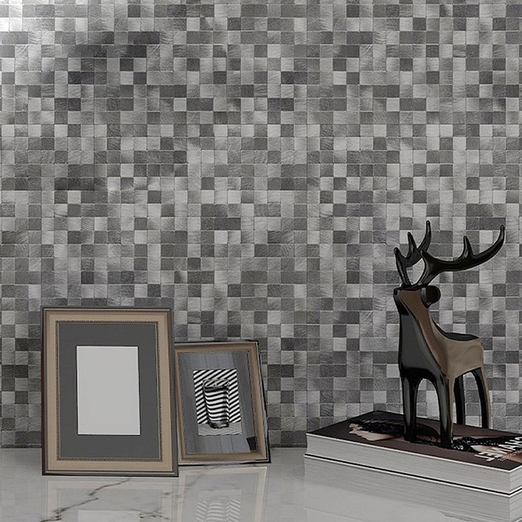 Mosaic Tile Wallpaper Square Shape Peel & Stick Mosaic Tile with Metal Look