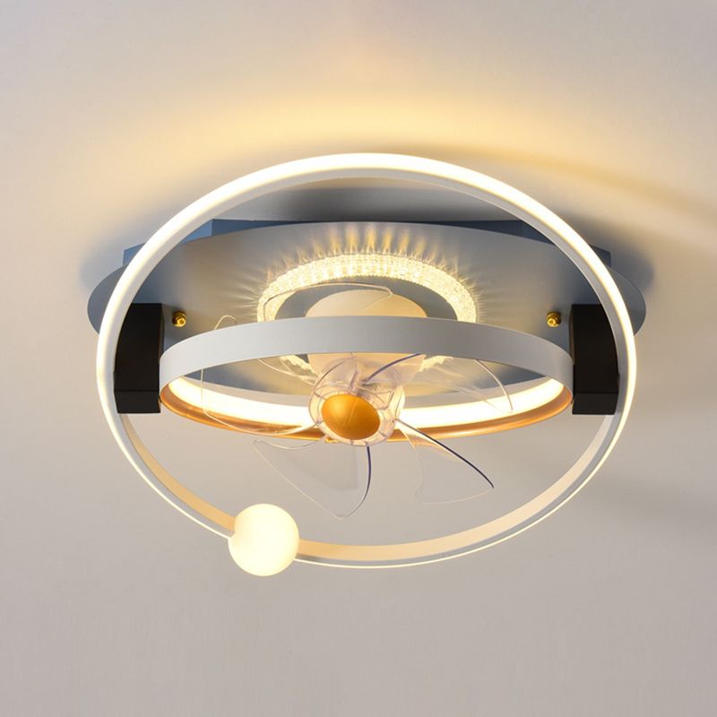 Round Shape Metal Ceiling Fans Kid Style 4 Lights Flush Ceiling Fan