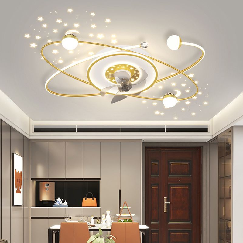 Contemporary White/Golden/Black Ceiling Fan Lamp LED Unique Ceiling Fan Light for Bedroom