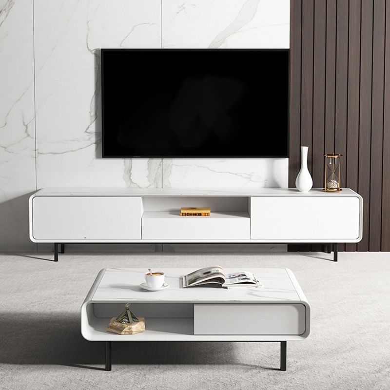 16" D Modern TV Stand Console White Open Storage TV Cabinet , Faux Wood