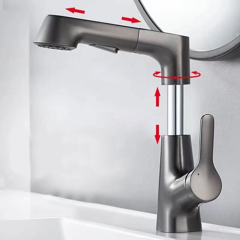 Modern Vessel Sink Faucet Lever Handle Copper Low Arc Retractable Vessel Faucet