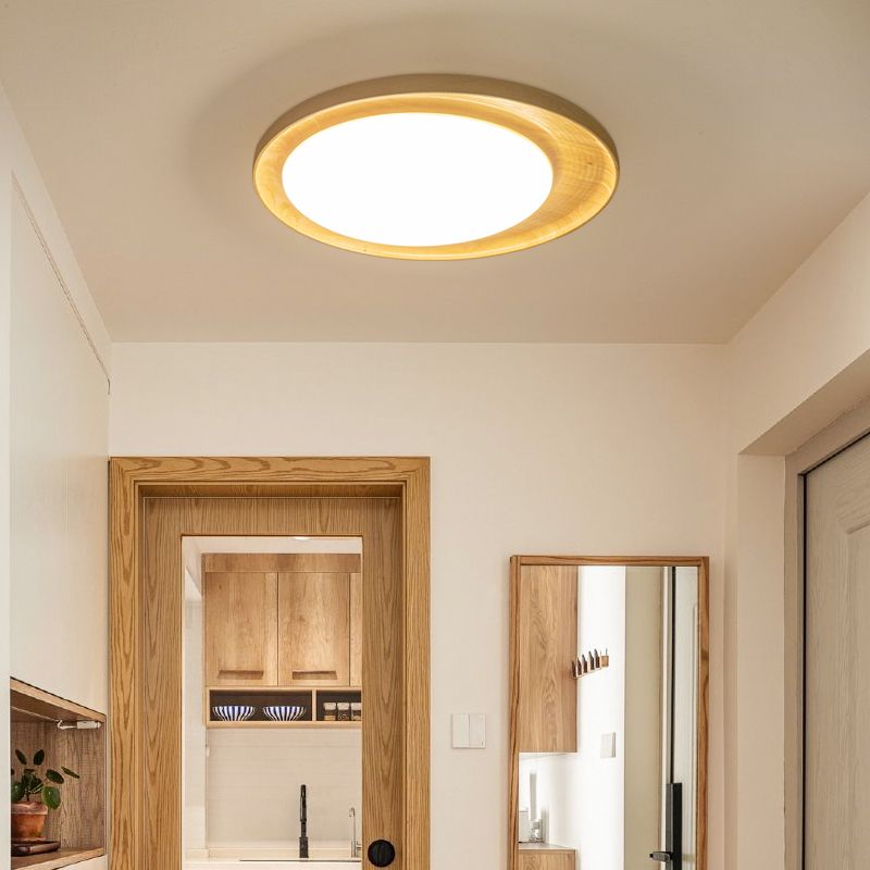 Modern Style Circle Shape Flush Mount 1 Light Wood Ceiling Light for Bedroom