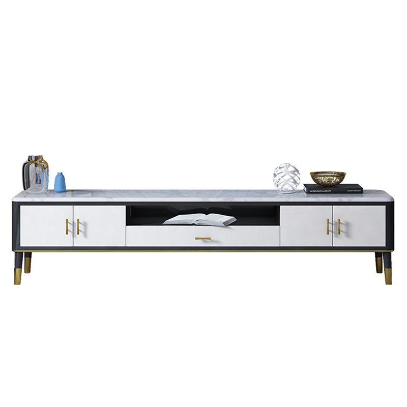 Contemporary TV Console Stone Open Storage TV Stand Console with Drawers and Doors