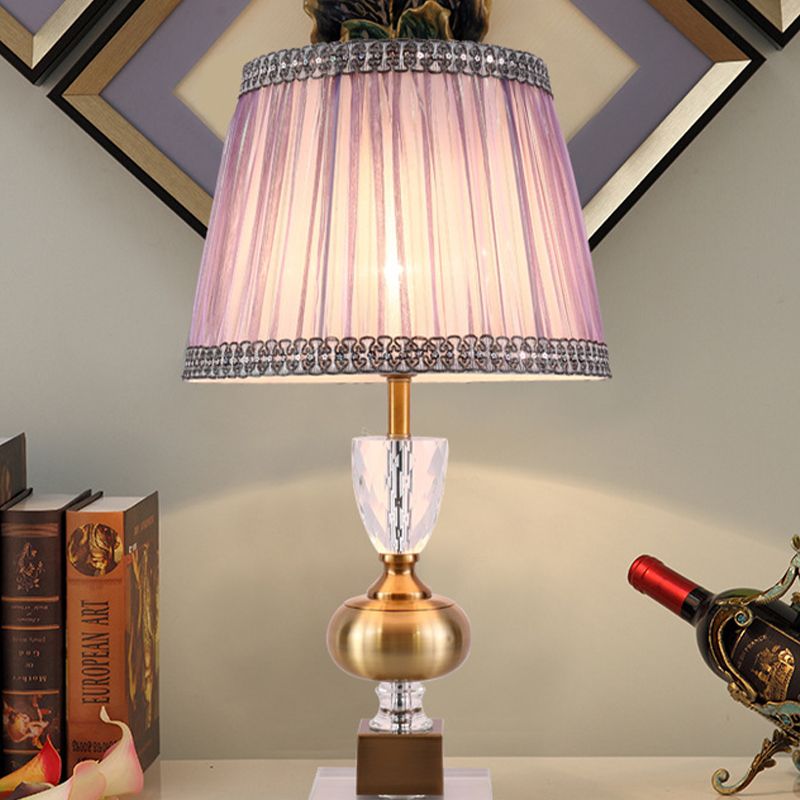 Tapered Study Lamp Modern Fabric 1 Bulb Task Lighting in Light Purple for Bedroom