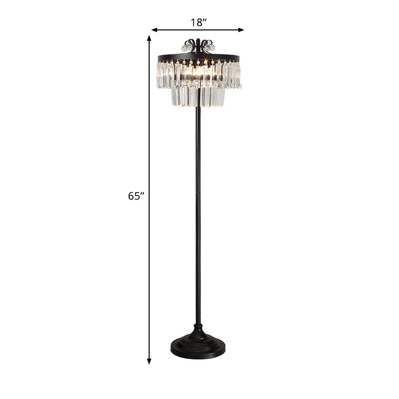 Crystal Black Standing Floor Lamp 2-Teir Drum 1 Blub Contemporary Standing light