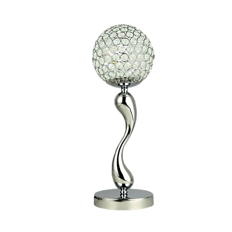 Sphere Study Room Table Light Contemporary Inserted Crystal LED Chrome Nightstand Lamp