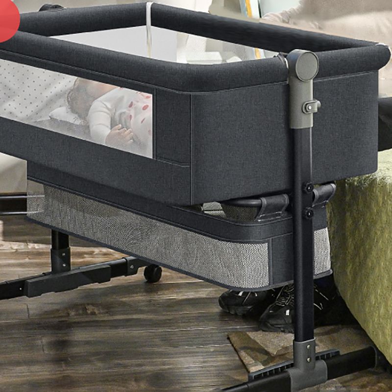 Modern Gliding Crib Cradle Metal Bedside Bassinet With Storage Basket