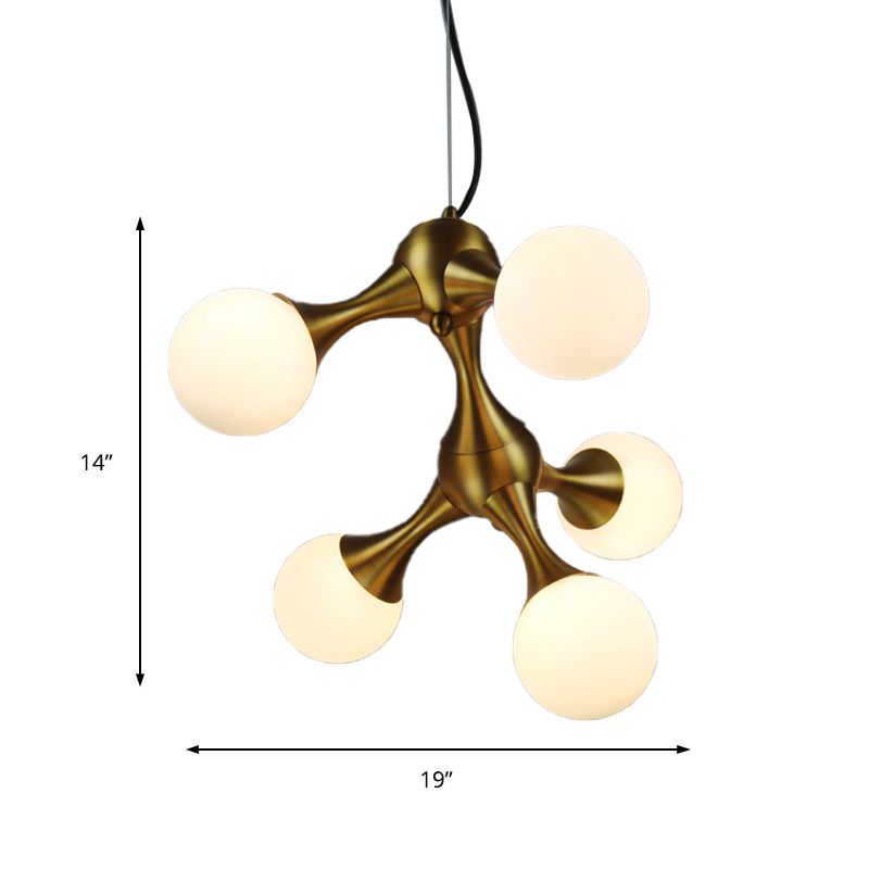 Metal Starburst Chandelier Lamp Modern 5/9/15 Lights Brass Chandelier Light with White Glass Globe Shade