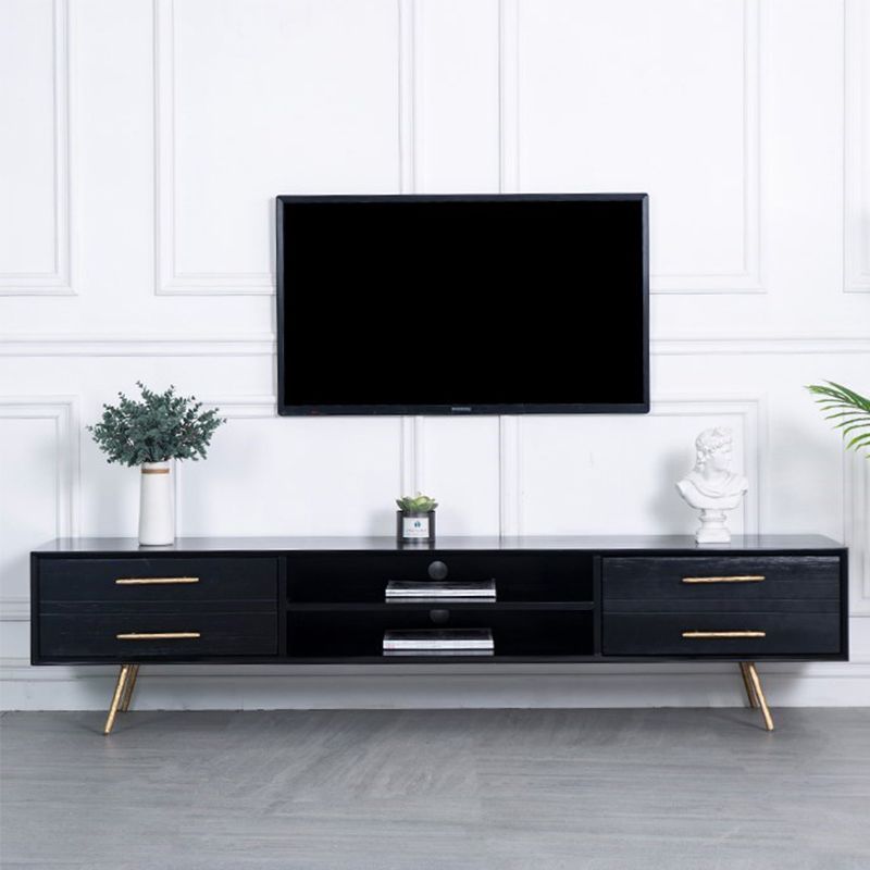 Glam Style TV Stand Black Colour Wood TV Console with Open Storage