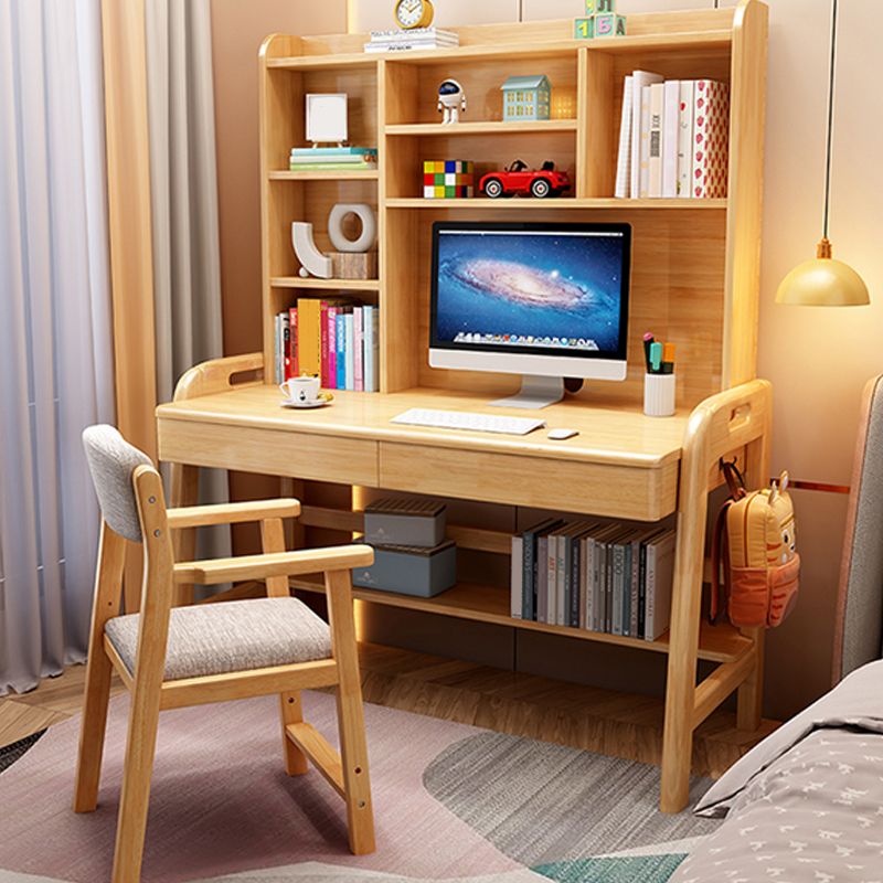 Solid Wood Writing Desk Home Multifunctional Lifting with Bookshelf Computer Desk