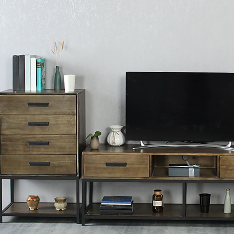 Industrial TV Media Console Solid Wood TV Stand with Drawers