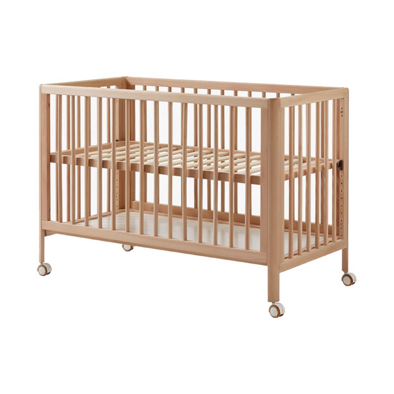 Beech Nursery Crib with Adjustable Height and Storage Crib with Mattress