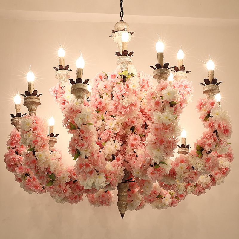 Candela del ristorante Lampadier Light Vintage Metal vintage 15 teste Pink Flower Aione a sospensione