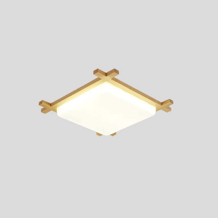 Wooden LED Flush Mount in Modern Simplicity Square Ceiling Light in Log Color